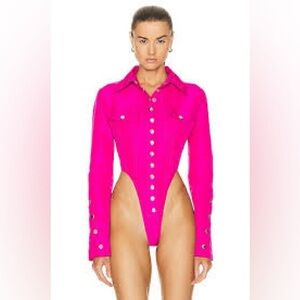 Utility Bodysuit with Silver Snap Detail in Fuchsia
LaQuan Smith